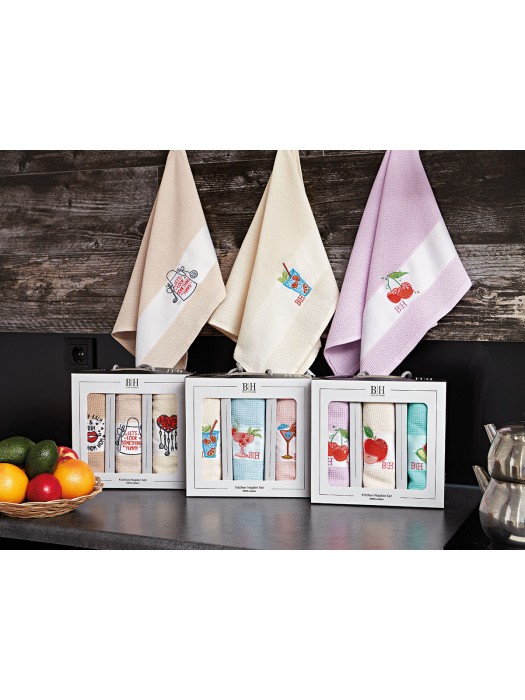 Kitchen Towel Set with Embroidery - 3pcs set art: 8286