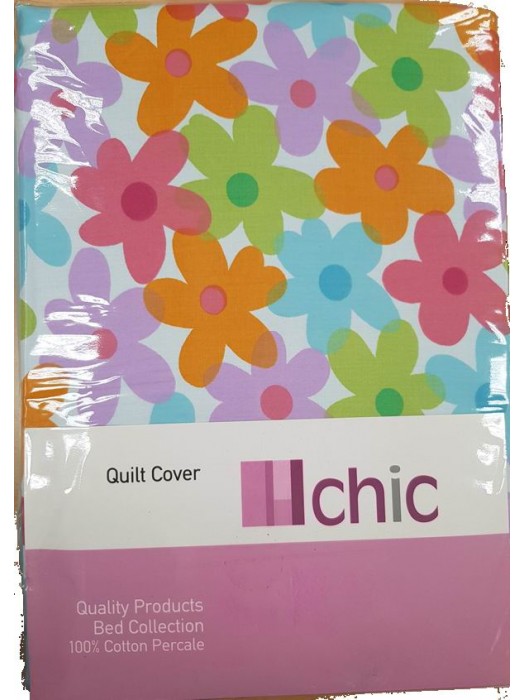 Quilt Cover With Pillowcases - Double Sided Cover: Design/Plain - art: Spring - Select Color For Back Side